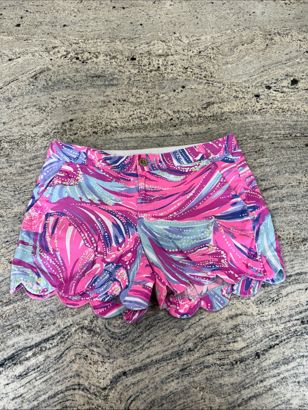 Lilly Pulitzer Pink Multicolor Scalloped Hem Buttercup Shorts Cotton Sz 6